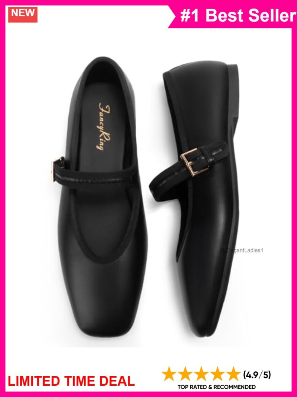 Mary Jane Flats Square Toe Faux Leather Adjustable Buckle Memory Foam Work Shoes
